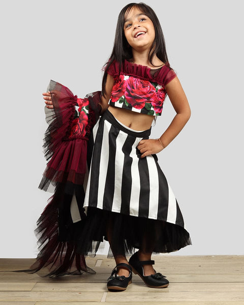 Pre-Order: Printed Ghagra Choli with Frilled Dupatta