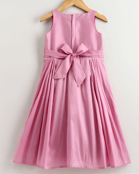 Pre-Order: Silk Flared Gown with Embellished Gold Lace waist belt & flower brooch-Lilac