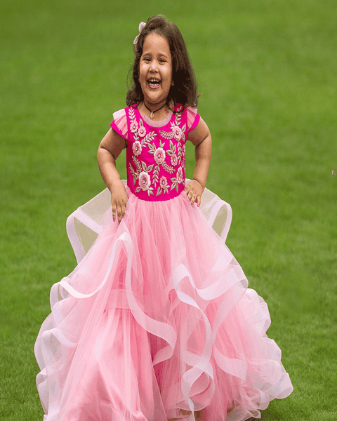 Pre-Order: Pink Heavy Flared Gown with Embroidered yoke