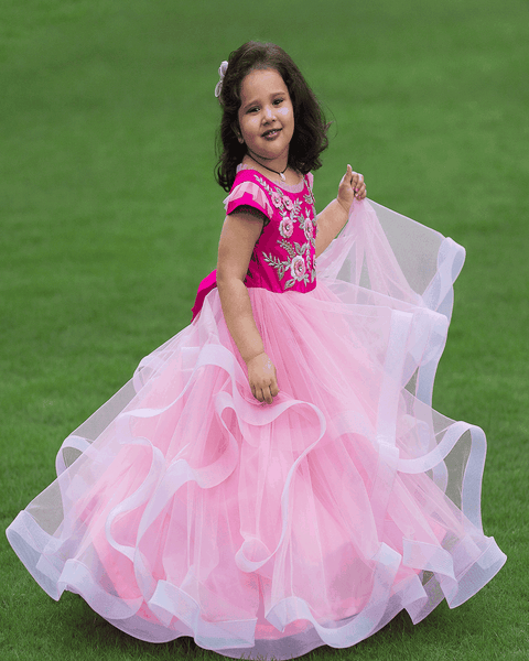 Pre-Order: Pink Heavy Flared Gown with Embroidered yoke