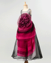 Pre-Order: Girls Sleeveless and Layered Party gown in Shaded Net with a Flower -Purple