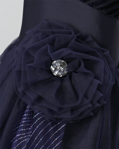 Pre-Order: Girls Flower Embellished party gown in net with crepe lining-Navy Blue