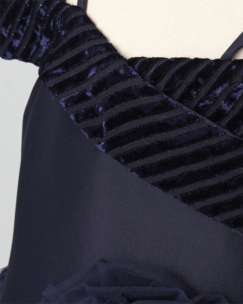 Pre-Order: Girls Flower Embellished party gown in net with crepe lining-Navy Blue