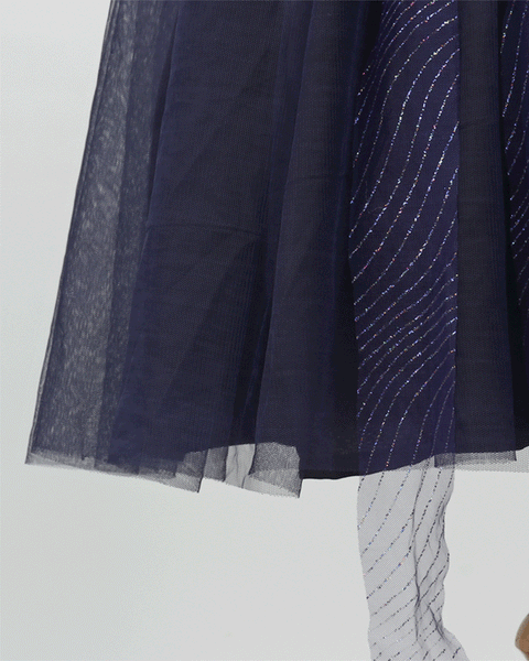 Pre-Order: Girls Flower Embellished party gown in net with crepe lining-Navy Blue