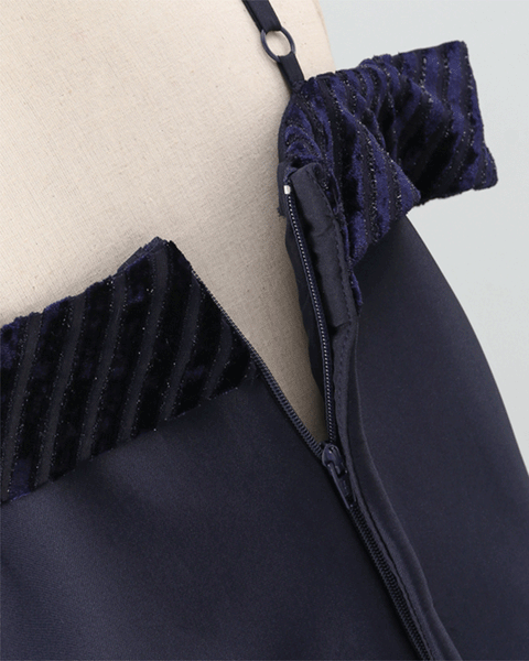 Pre-Order: Girls Flower Embellished party gown in net with crepe lining-Navy Blue