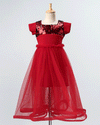 Pre-Order: Flared Scuba and Net Gown with Sequin Embellishment -Red