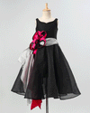 Pre-Order: Party Gown in Scuba with Organza & a drape flower -Black