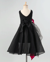 Pre-Order: Party Gown in Scuba with Organza & a drape flower -Black