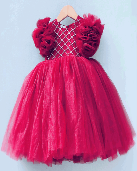 Pre-Order: Maroon Cutdana Yoke Dress