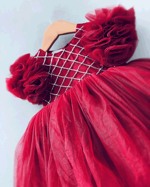 Pre-Order: Maroon Cutdana Yoke Dress