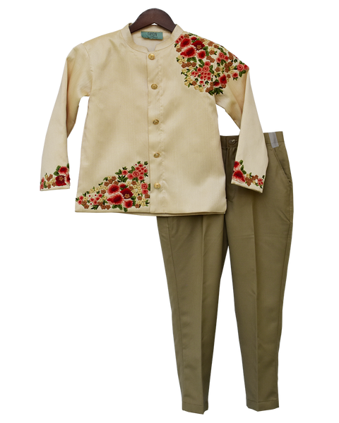 Pre-Order: Ivory Bandhgala with Beige Pants