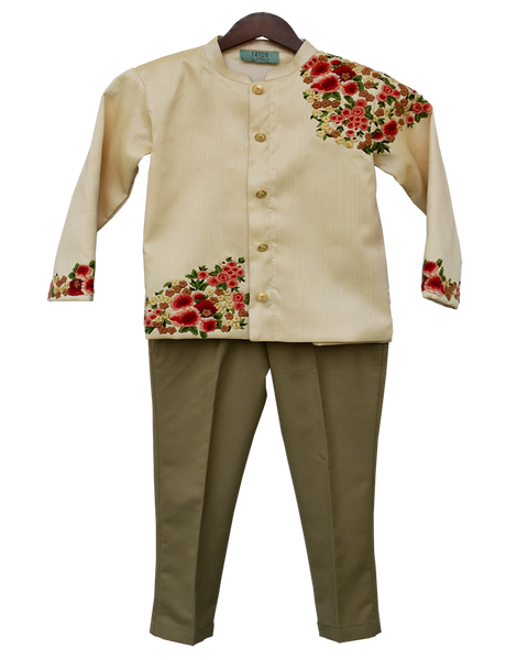 Pre-Order: Ivory Bandhgala with Beige Pants