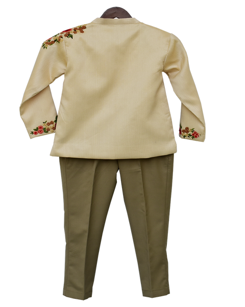 Pre-Order: Ivory Bandhgala with Beige Pants