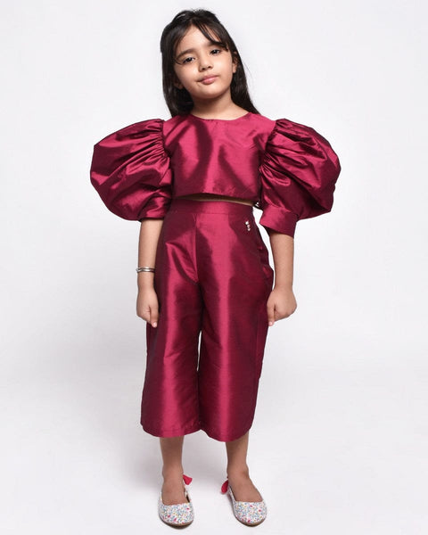 Magenta Puff Sleeves Cullote & Top Set