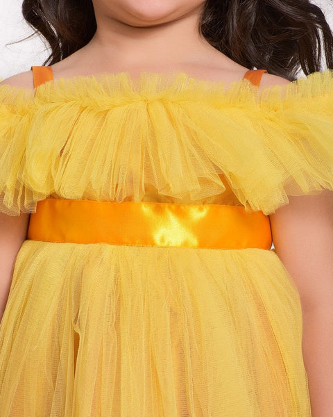 Yellow Flare Dress with Satin Belt