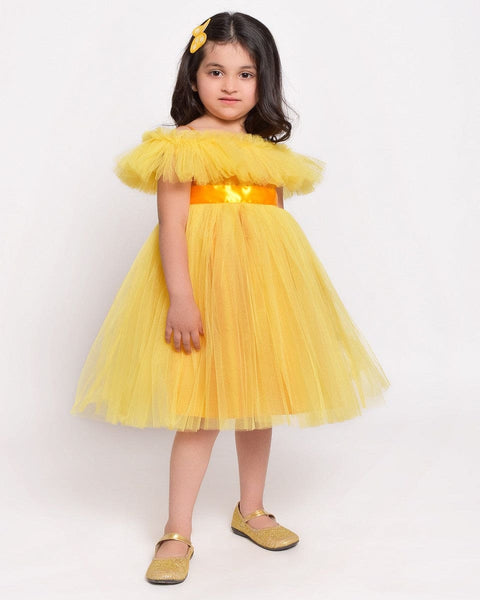 Yellow Flare Dress with Satin Belt