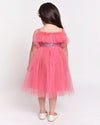 Neon pink Flare Dress with Sequins Belt