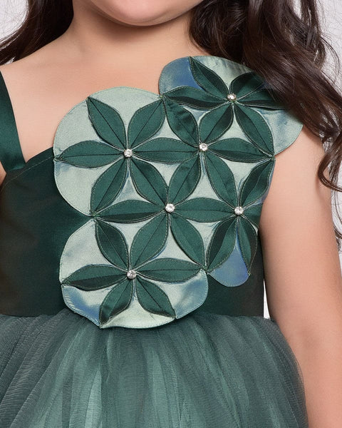 Green Flower Patch Flare Net Dress