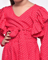 Pink polka Pleated Frill Cullote & Top Set