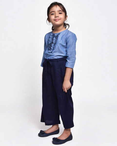 Blue Chambray Top with blue Cullote Set