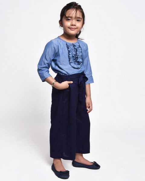 Blue Chambray Top with blue Cullote Set