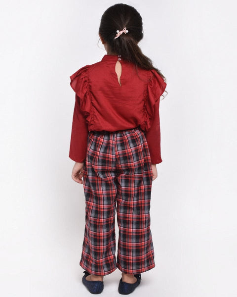 Maroon Top with Maroon Check  Cullote Set