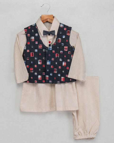 Pre-Order: Denim Jacket with Off-White Shirt Style Kurta and Churidar