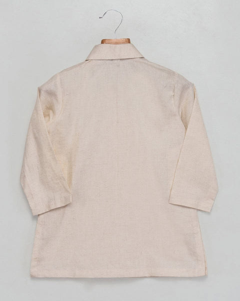 Pre-Order: Denim Jacket with Off-White Shirt Style Kurta and Churidar