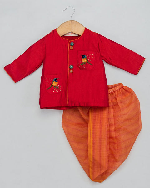 Pre-Order: Bird Pockets Angarkha with Dhoti