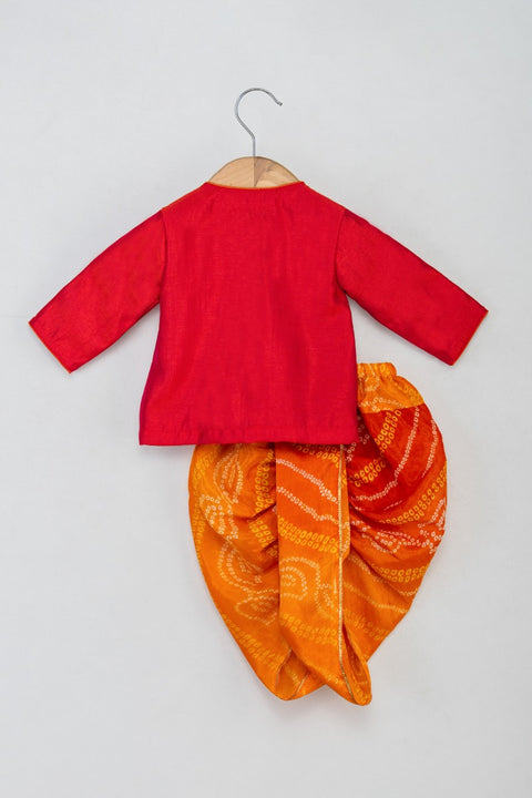 Horse Motif Angarkha with Bandhej Dhoti