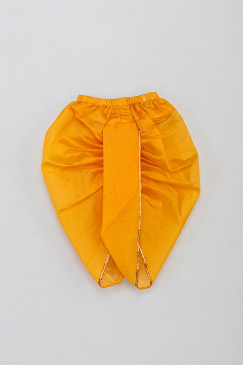 Orange angrakha with Krishna Motif with Golden Yellow Dhoti