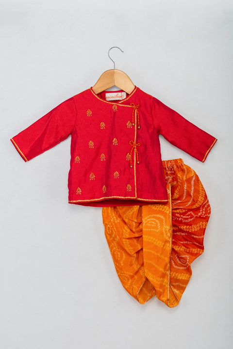 Pre-Order: Chiken Booti Angarkha with Bandhej Dhoti