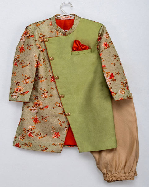 Pre-Order: Pistachio Green Floral Sherwani with Churidar