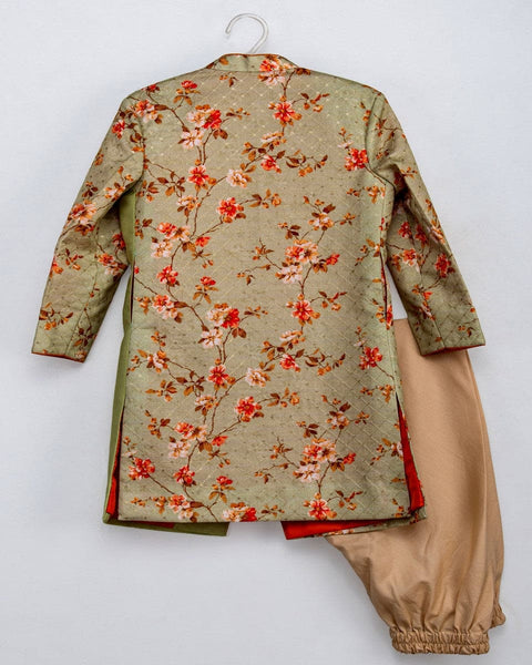 Pre-Order: Pistachio Green Floral Sherwani with Churidar