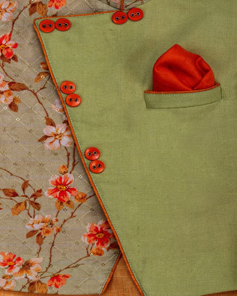 Pre-Order: Pistachio Green Floral Sherwani with Churidar