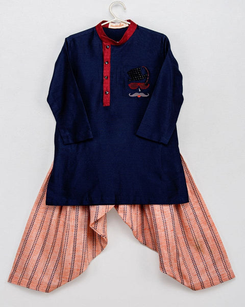 Pre-Order: Navy Blue Kurta with Peach Patiala