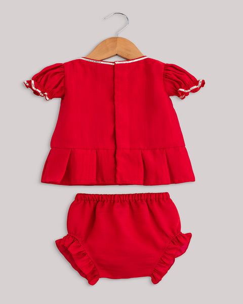 Pre-Order: Red Moti Booti Frock with Bloomers