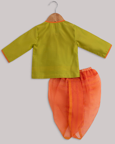 Pre-Order: Green Hand Painted Angrakha with Dhoti