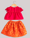 Pre-Order: Pink Muslin Top with Orange Brocade Skirt