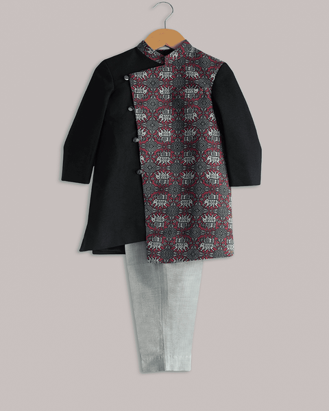 Pre-Order: Grey Elephant Print Sherwani with Narrow Pants