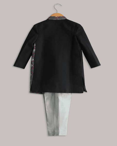Pre-Order: Grey Elephant Print Sherwani with Narrow Pants