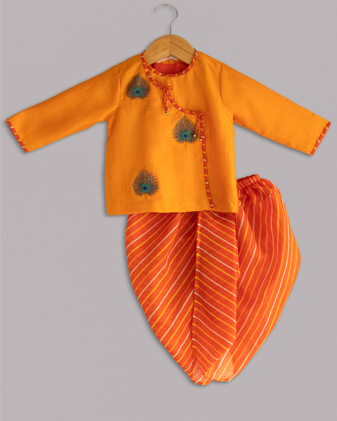 Pre-Order: 3 Mor Pankh Angarkha with Leheriya Dhoti