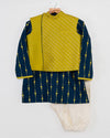 Pre-Order: Green Gota Jacket with Blue Printed Kurta and Churidar
