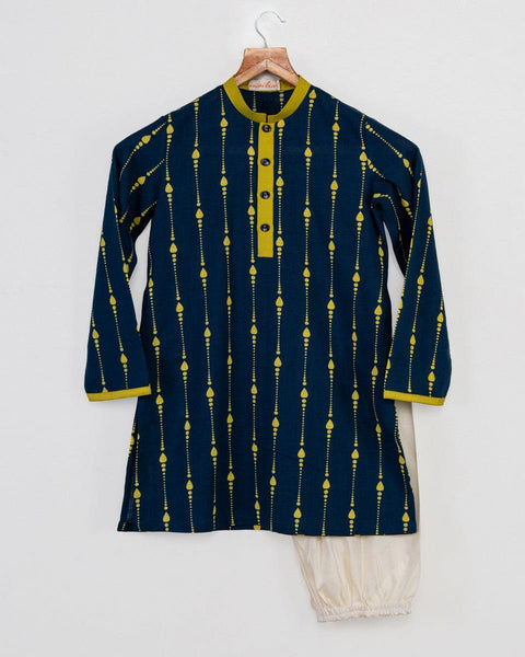 Pre-Order: Green Gota Jacket with Blue Printed Kurta and Churidar