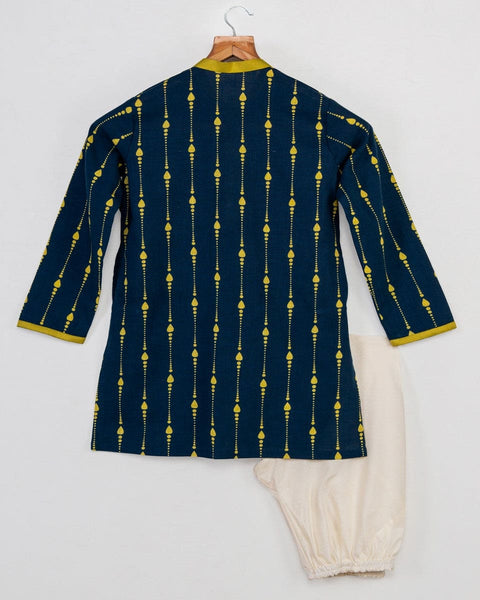 Pre-Order: Green Gota Jacket with Blue Printed Kurta and Churidar