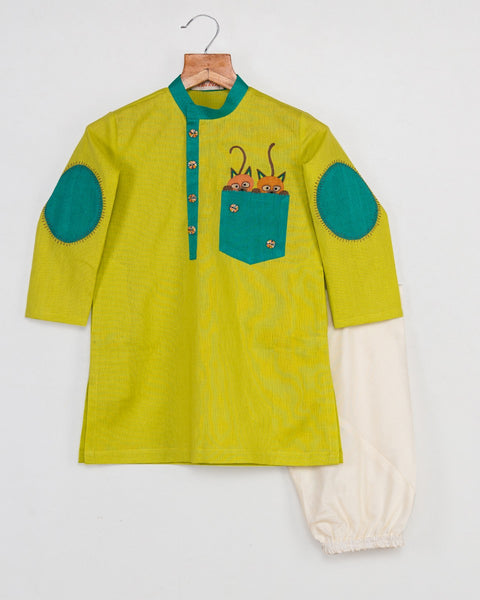 Pre-Order: Cat Motif Kurta with Churidar