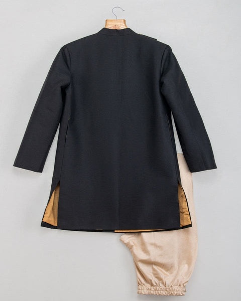 Pre-Order: Black Sherwani with Bug Brooch and Churidar