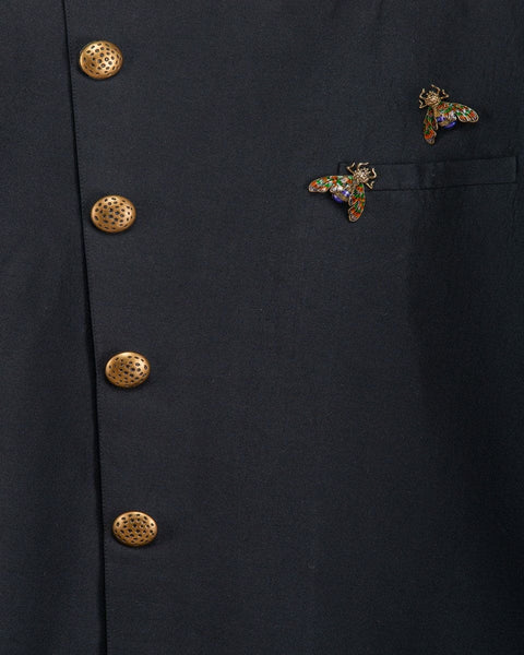 Pre-Order: Black Sherwani with Bug Brooch and Churidar
