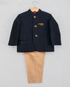 Pre-Order: Black Prince Coat with Brooch and Beige Pants