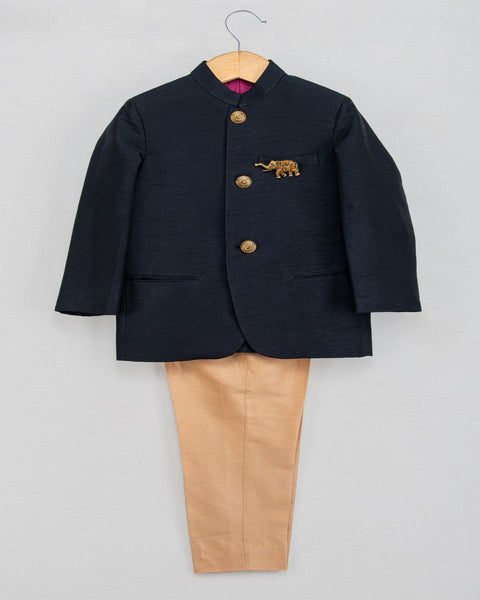 Pre-Order: Black Prince Coat with Brooch and Beige Pants